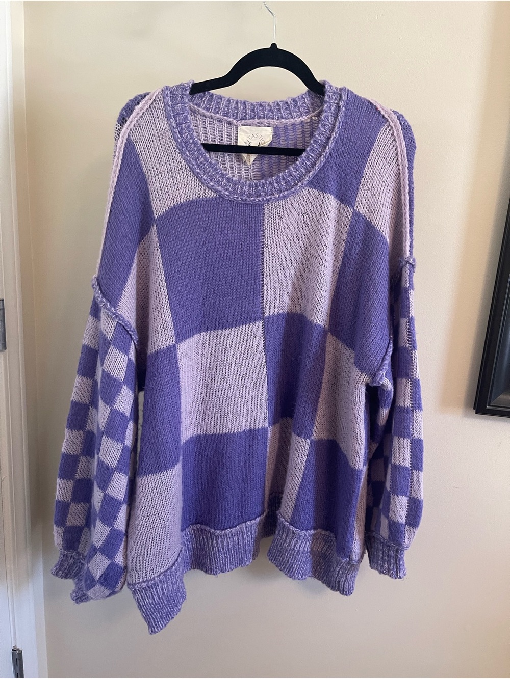 Purple Checkered Knit Sweater - Women